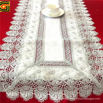 Grey double layer fabric lace embroidery table runner for wedding